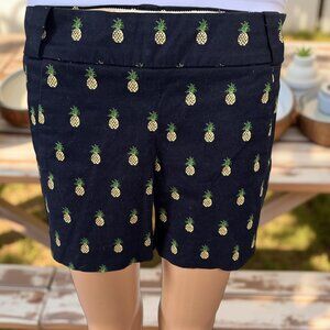 J Crew Stretch Shorts Navy Blue with Pineapple Design Size 0